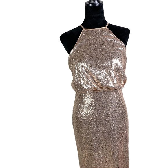 Lulu's my muse Rose Gold Sequin Maxi Dress Ball Gown Size Large Prom Dress - Picture 5 of 8